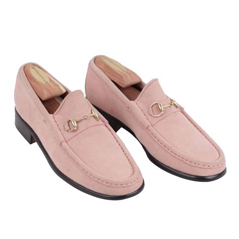 pink suede Gucci loafers